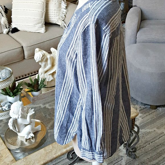 BOHO Striped TUNIC BLOUSE SZ L - Picture 2 of 4
